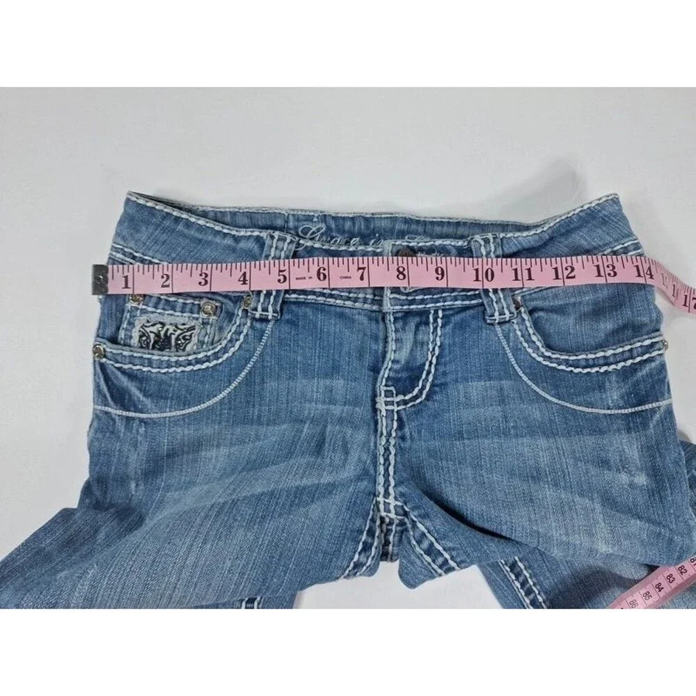 Grace In LA Women's Size 3 Light Wash Denim Jeans Rhinestone Embroidered